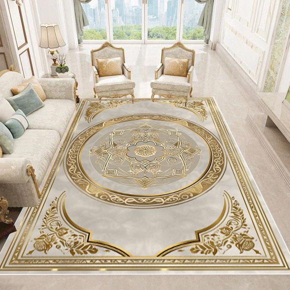 Luxury European Style Carpets Living Room Sofa Side Rugs Home Decoration Soft Golden Carpet Bedroom Cloakroom Hallway Floor Mat