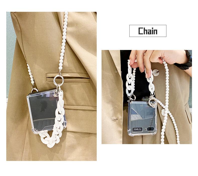 Cute White Chunky Chain Bracelet +Long Ball Strap Anti -Shock Clear Case For Samsung Galaxy Z Flip 4 5g Protective Capa