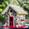 62KD Mini Cottage Hanging Bird House for Outside with Rope Similation Wooden Decorative Bird Feeder House for Hummingbirds