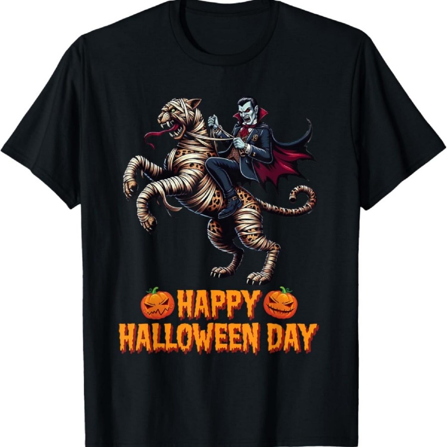 Dracula Riding Mummy Leopard Happy Halloween Animals Lover T-Shirt XXXXXL разноцветный