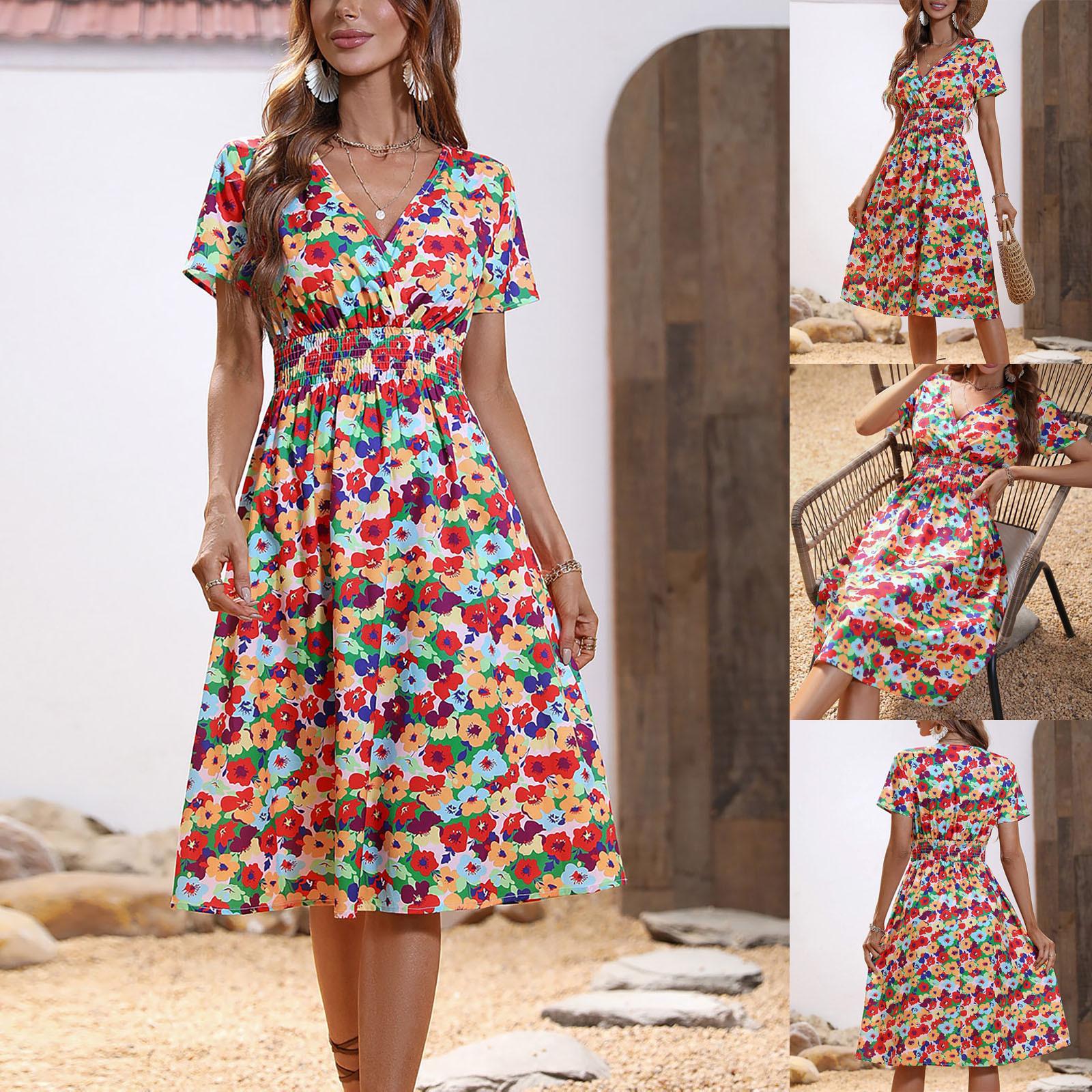 

Модная женская повседневная юбка-миди с v-образным вырезом и принтом, платье с эластичной резинкой на талии