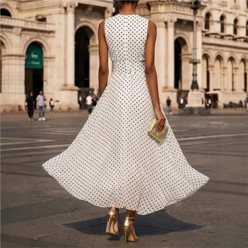 2026 women's clothing summer new, Amazon cross-border Europe and the United States, fashionable and elegant waist lace-up polka dot dress