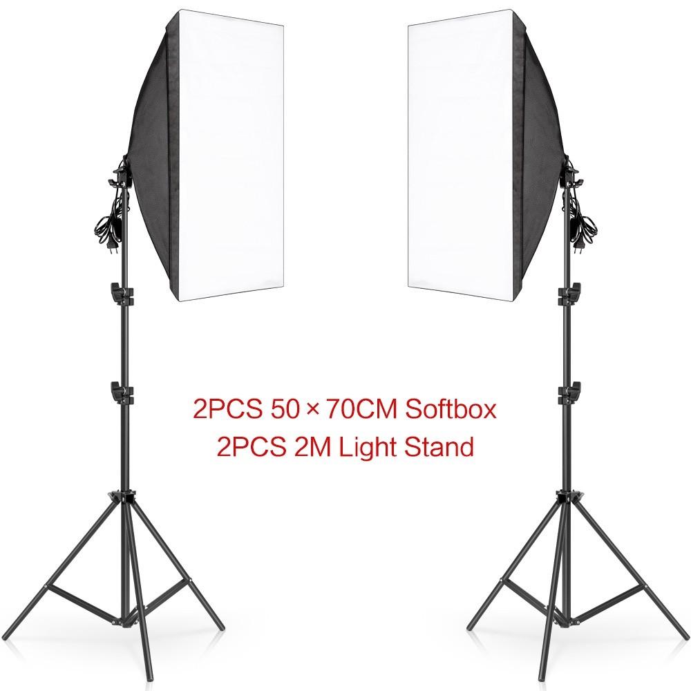 2PCS 50x70CM Softbox Lighting Kits With E27 Photographic Bulbs Studio Professional Photography Set