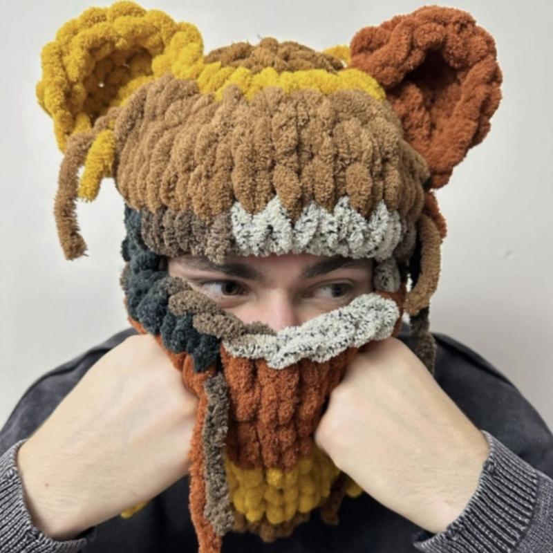 Knit Rabbit/Bear Ear Balaclava Hat for Students Adult Windproof Winter Hat Neck Protect Hat Teens Keep Warm Cycling Hat