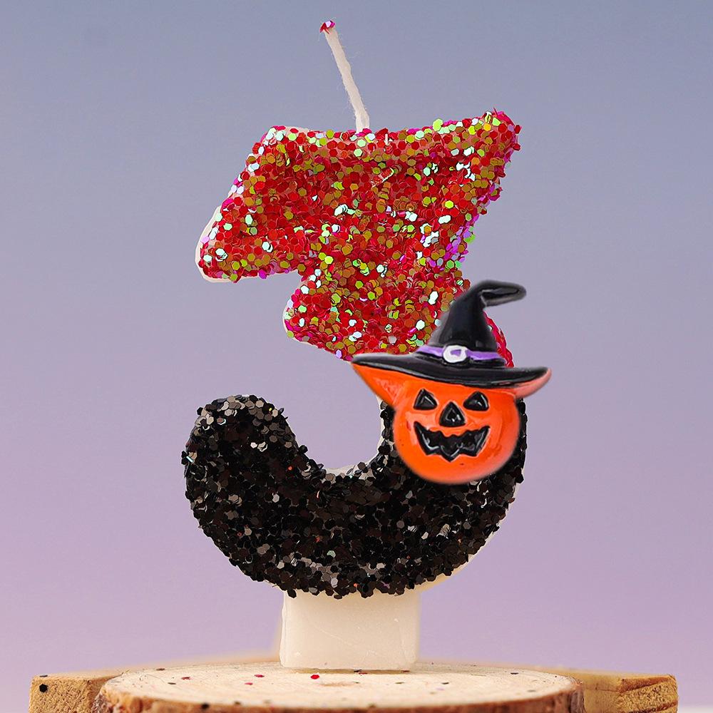 Halloween Birthday Candles for Halloween Theme Party Decor Black Hat Glitter Birthday Number Candle for Kids