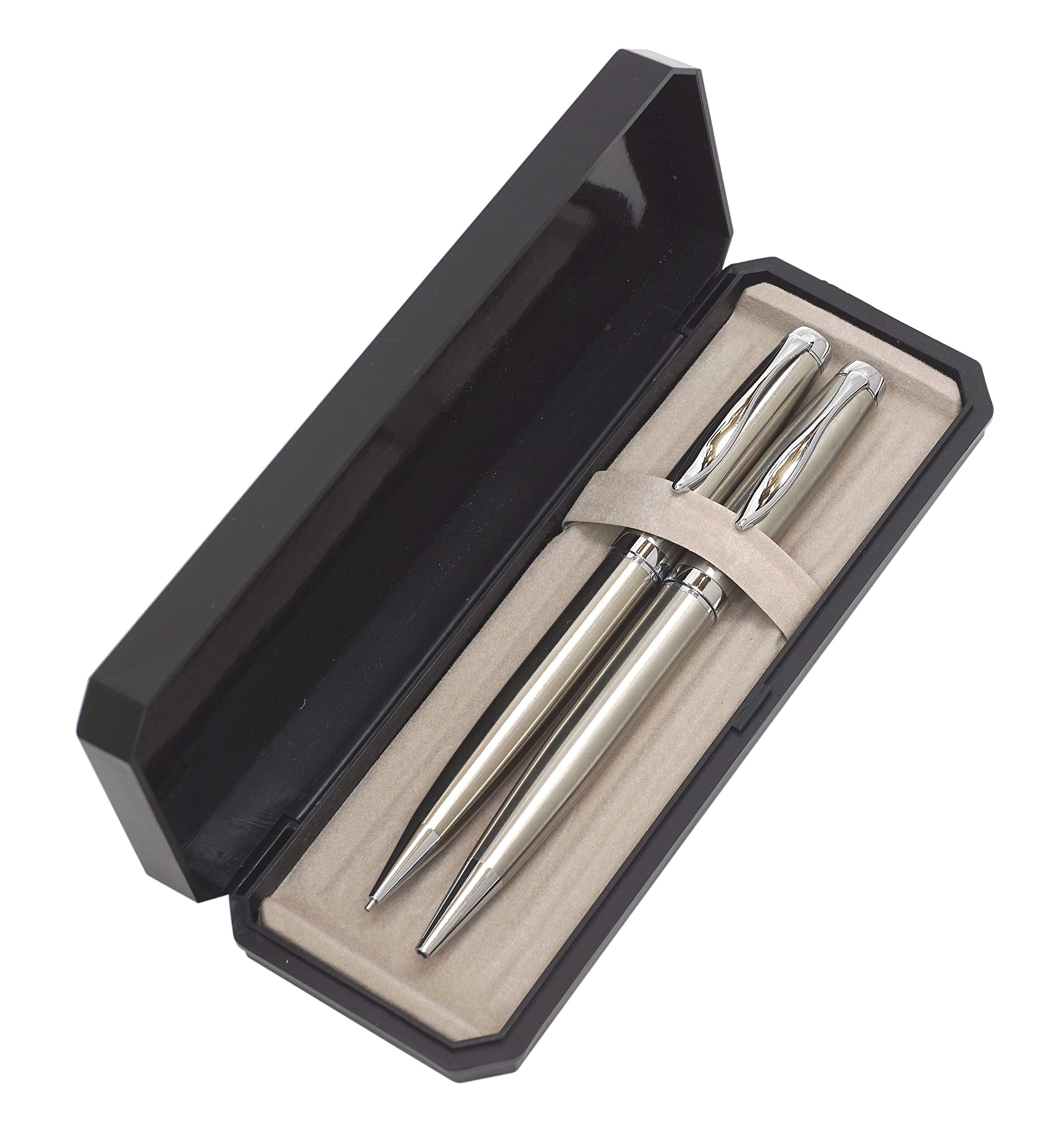

Takizawa Элегантный серебристый набор вращающихся шариковых ручек и механических карандашей в роскошном корпусе из нержавеющей стали