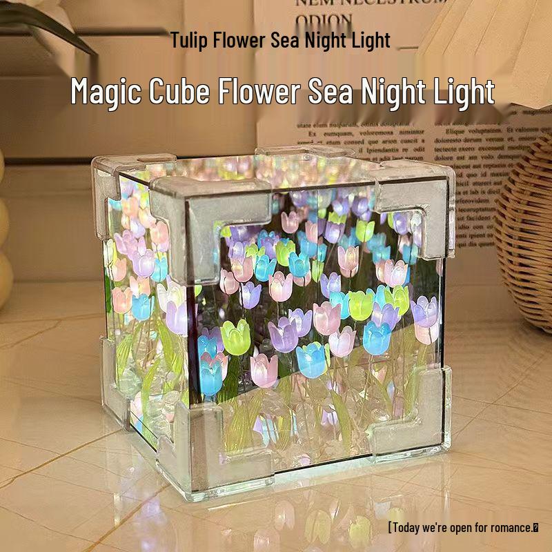 Creative 3D Tulip Night Light Rubik's Cube - Handmade Gift for Girlfriend, Birthday, or Valentine's Day