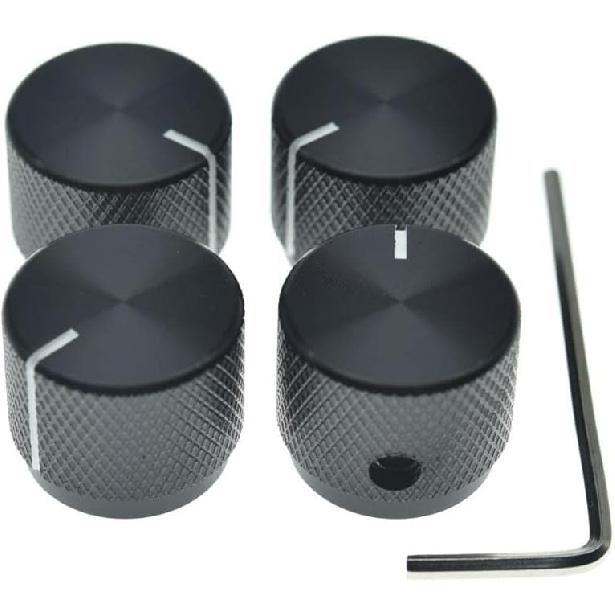 4-Pack 20mm Diam. Set Screw Style Aluminium Potentiometer Knobs 1/4" Universal Pot Control Knobs with Indicator for Guitar/Bass/AMP Amplifier Silver