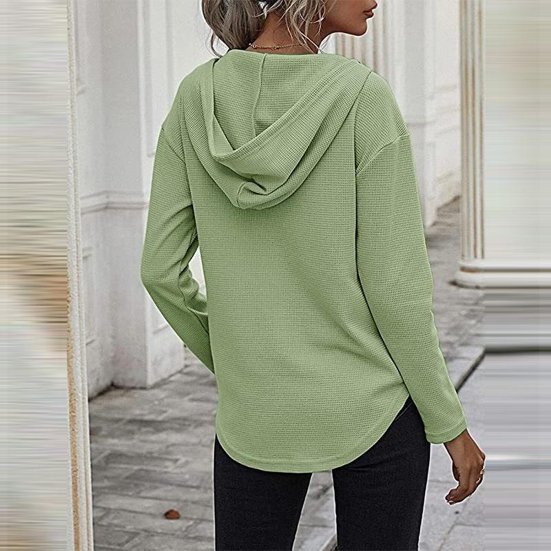 Dámské mikiny s kapucí do V s dlouhým rukávem Pulovr se stahovací šňůrkou Topy s kapsou