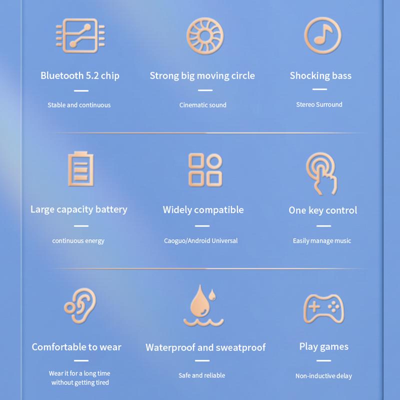 Bezdrátová Bluetooth sluchátka HIFI Bass S HD mikrofonem Sluchátka do uší s háčkem za ucho Potlačení hluku Životnost Vodotěsná Herní Sportovní Hudební náhlavní sluchátka