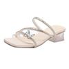 High Heels New Shoes Flip-flops Square Toe Thick-heeled Slippers