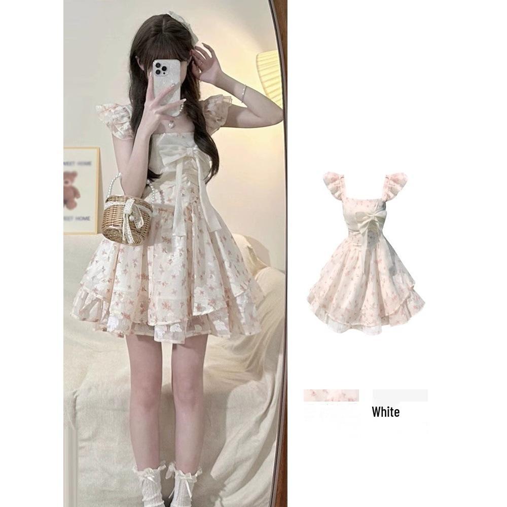 

Sweet Floral A-Line Mini Skirt: Summer Oil Painting Style with Bow XL (55-60kg)