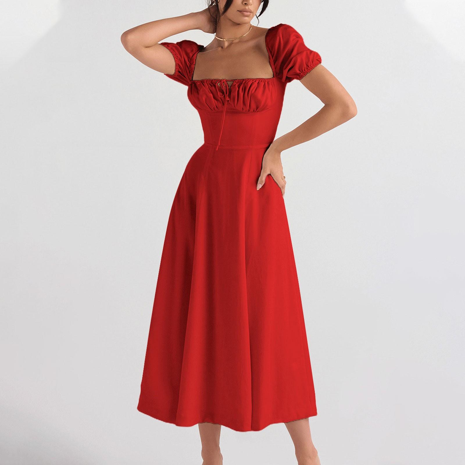 

Женское весеннее и летнее модное платье средней длины с короткими рукавами и нежным стилем XL красный