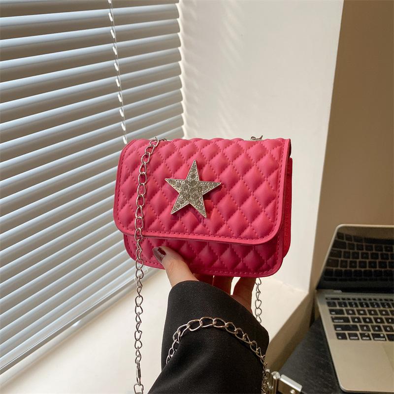 

Rhombus chain small square bag spring and summer new versatile five-pointed star temperament fashion shoulder messenger bag women роза розовый