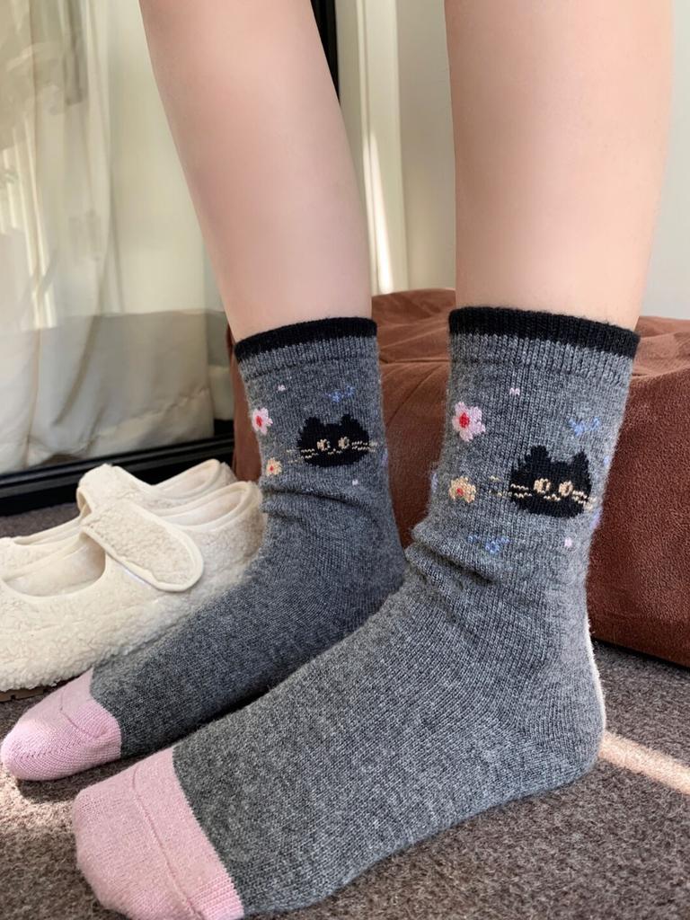 Socks Tide Cute Embroidered Bear Wool Warm Medium Tube Socks Stacking Socks