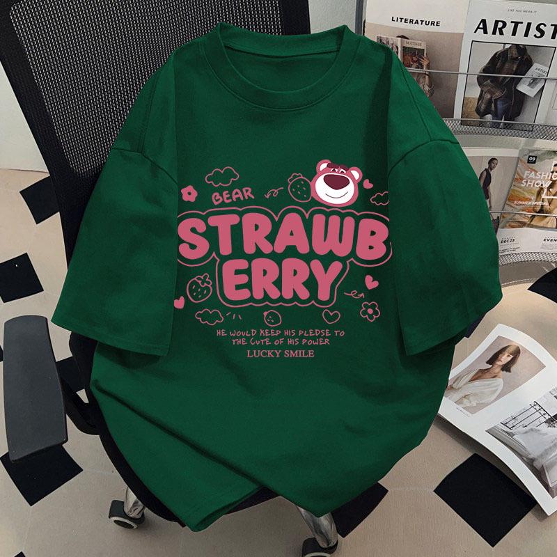

Women s Harajuku Bear Cotton Age-Reducing Short-Sleeve T-shirt XL темно-зеленого