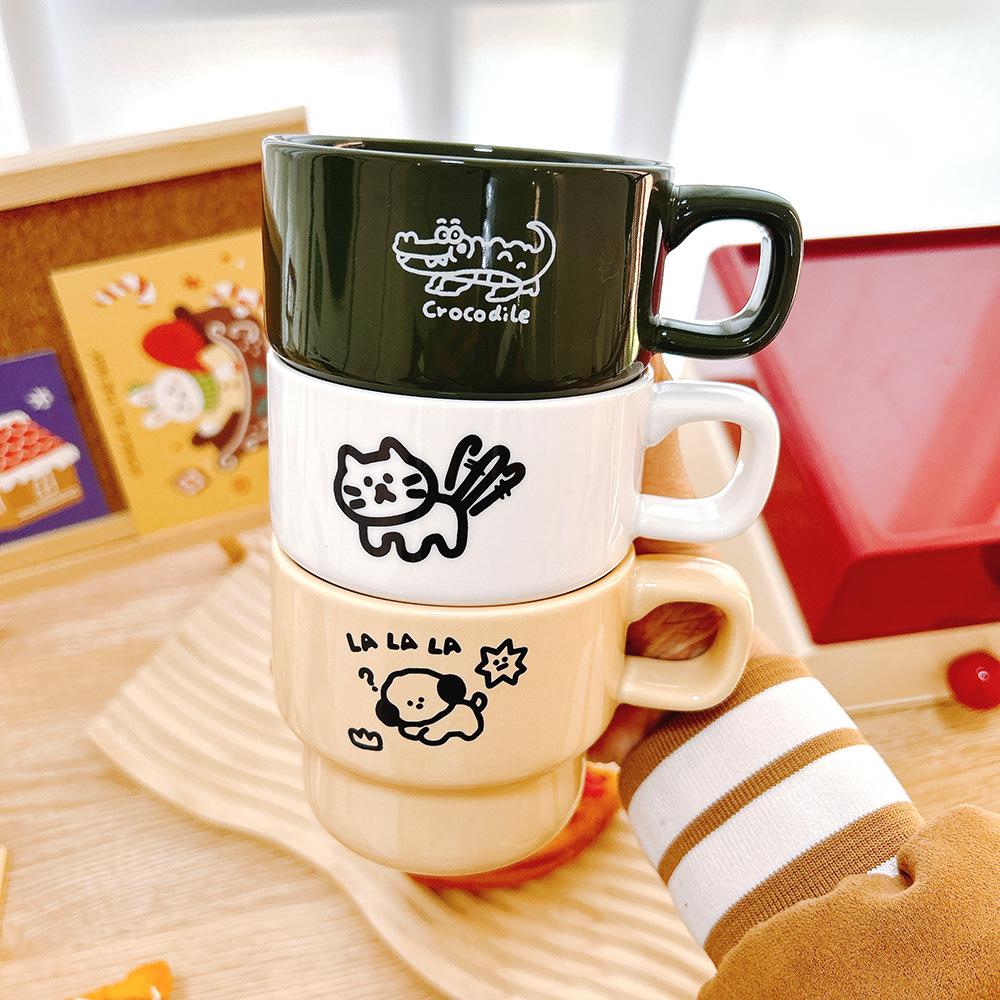 Simple Cartoon Ceramic Cup Coffee Cup Stacked Cup Small Cup High Value Gift Boy Girl Couple Cup
