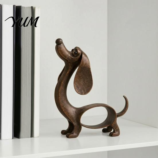 Backyard Metal Animal Statue Vintage Iron Dachshund Figurine, Cute Puppy Sculpture, Artistic Rustic Balcony Craft Dog for Outdoor Garden Indoor Table