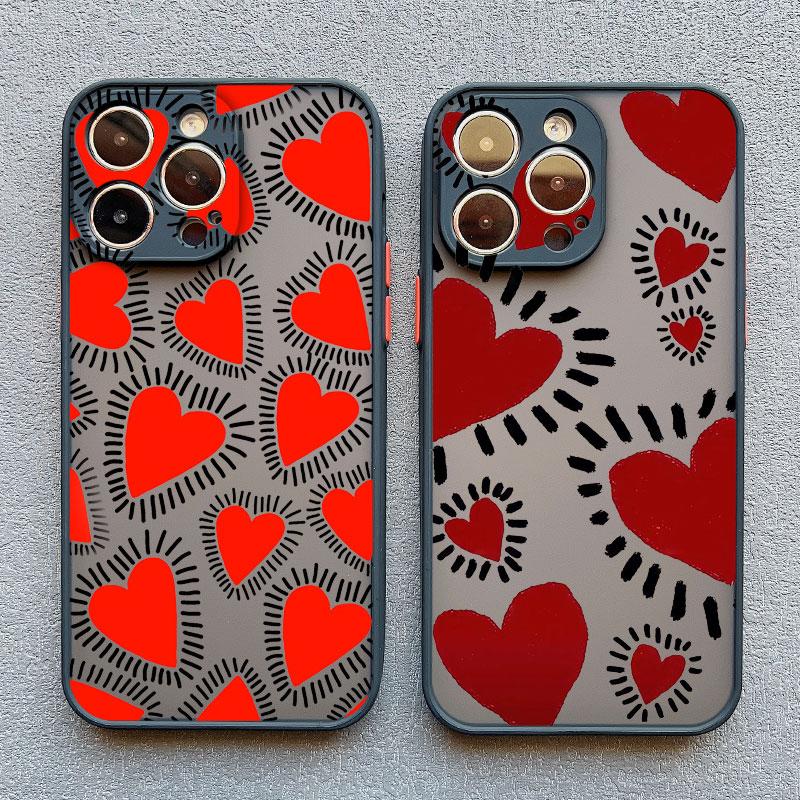 Cute Love Heart Pattern Protective Phone Cases for Iphone 15 11 12 13 Pro Max Mini 16 14 Pro Max Plus X XR XS Shockproof Cover