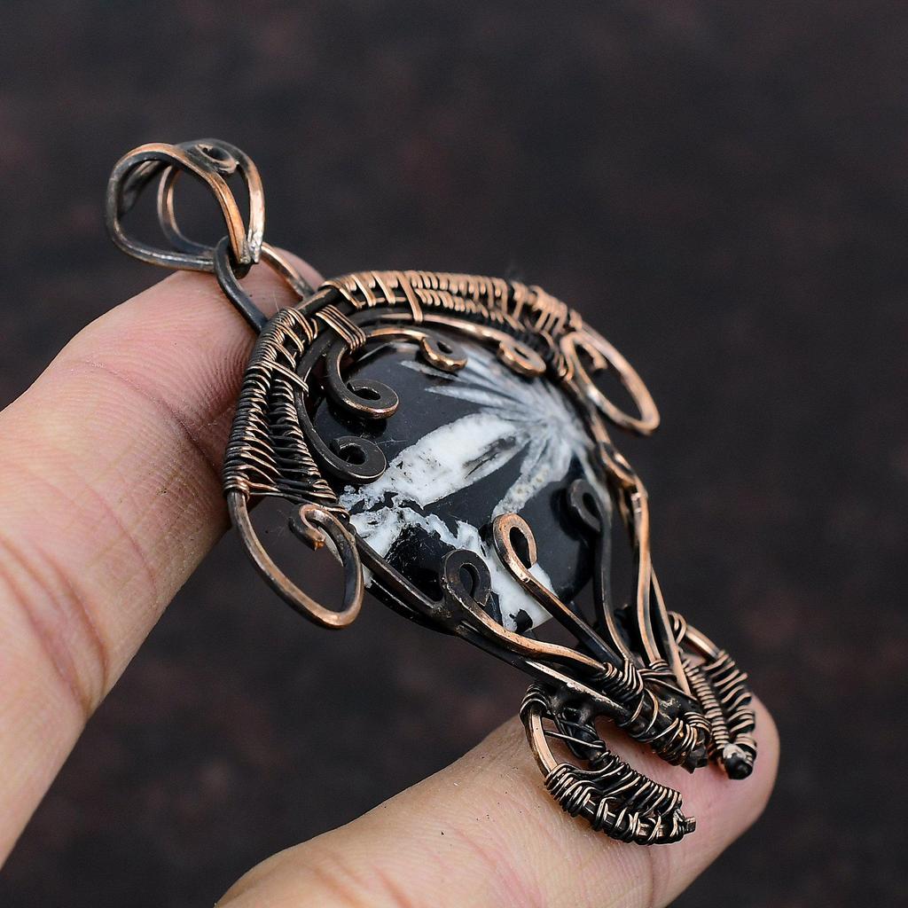 Chrysanthemum Pendant Copper Wire Wrapped Gemstone Pendant Chrysanthemum Jewelry Tortoise Pendant Handmade Copper Wire Jewelry Gift For Wife