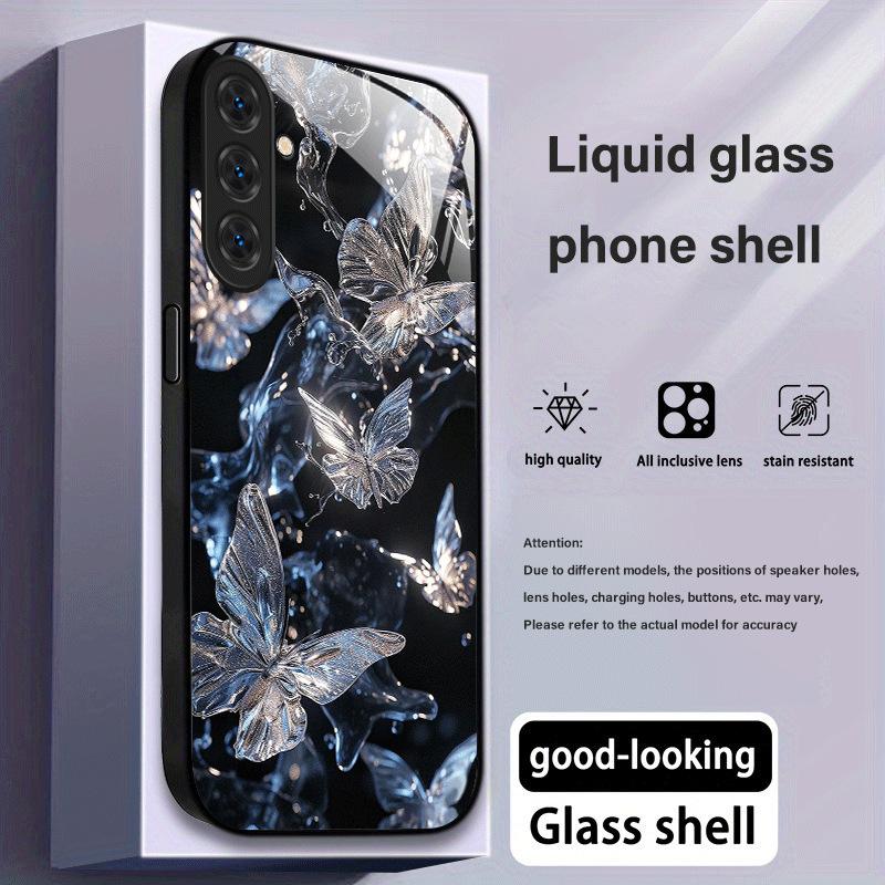Butterfly pattern glass phone case suitable for Samsung Galaxy S26 S25 S24 S23 S22 S20 FE/Ultra/Plus anti drop back cover