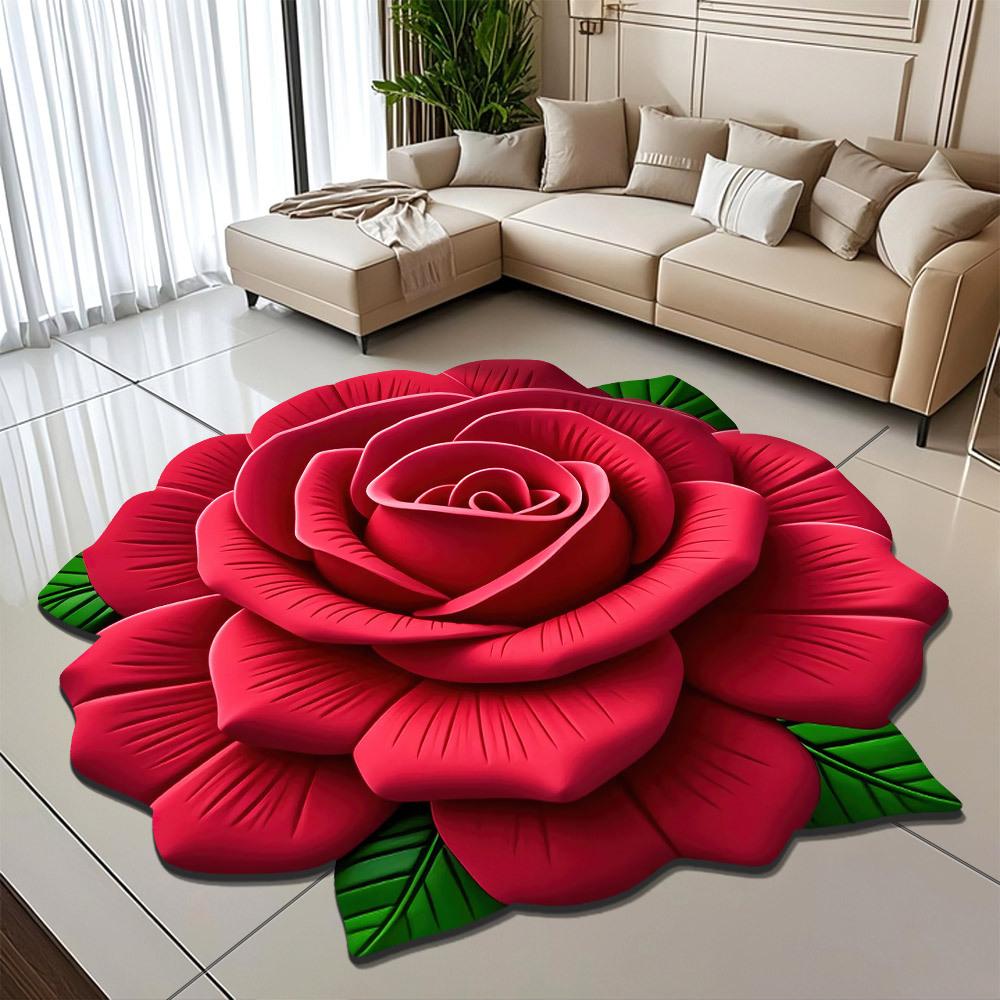 3D Visual Effect Peony Flower Floor Mat Home Living Room Carpet Dirt Resistant Easy To Maintain Absorbent Anti Slip Mat