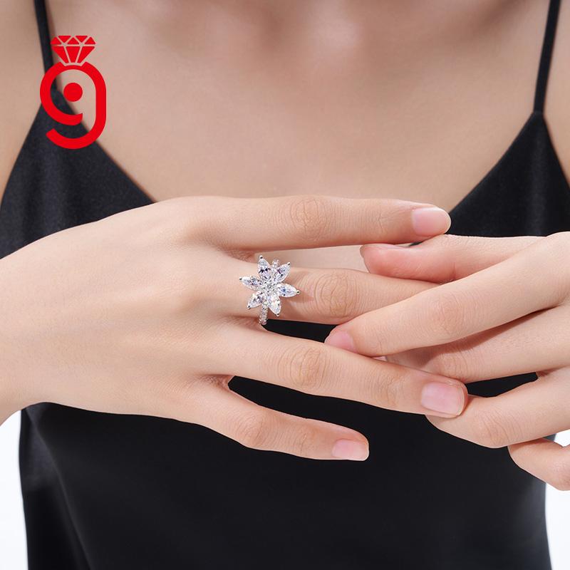 Atemberaubender frischer floraler Sechs-Birnenstein-Ring S925 Silber VVS Brillant geschliffen Schlank wellenförmig Pavé Dünner Ring GRA-zertifizierter Moissanit-Ring