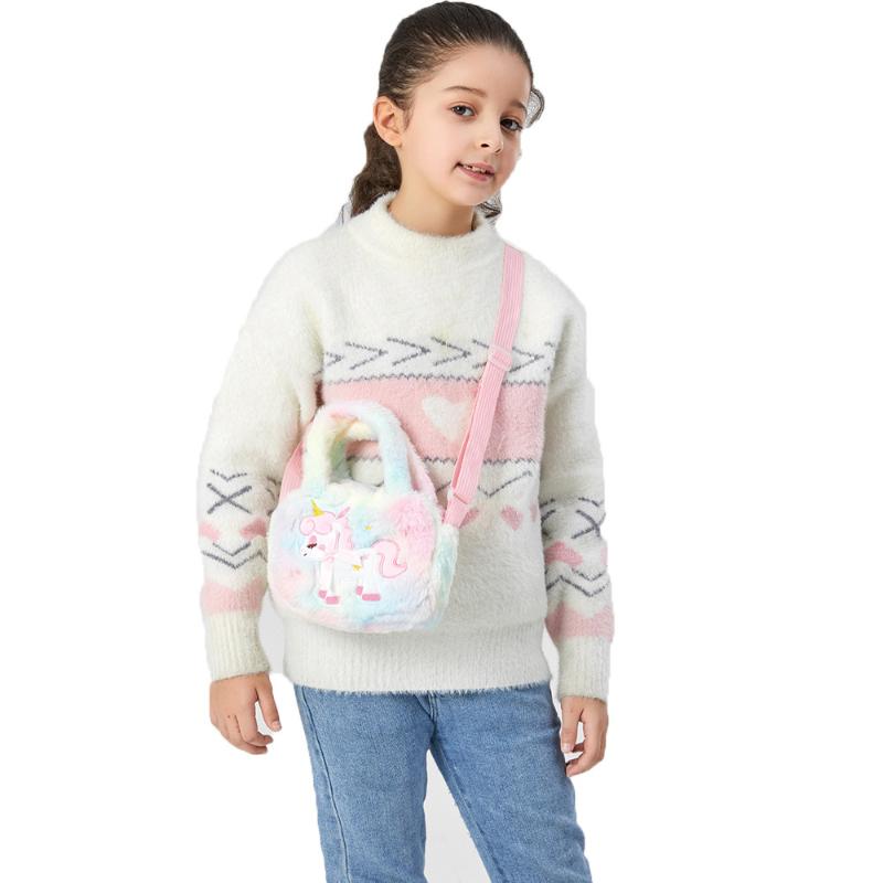 Winter New Plush Children's Crossbody Bag European and American Fashion Shoulder Bag Toddler Girl Cute Unicorn Handbag
