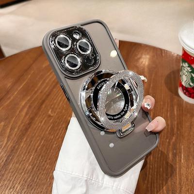 Applicable To Apple 16promax Mobile Phone Case IPhone 15 Lens Film Flash Powder Magnetic Bracket Protective Case Hard