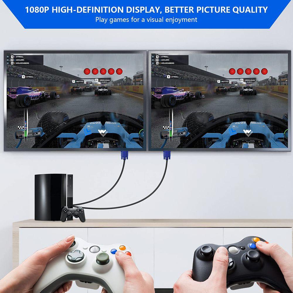 Full HD 1080P 1 Male To 2 Male VGA Splitter Cable Dual Monitor Y Adapter Video Cord