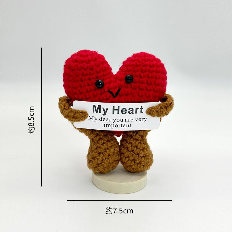 Funny Crochet Emotional Support Bear Doll With Card Desktop Ornament Handmade Knitted Pig Dolls Christmas Gifts Home Decoration