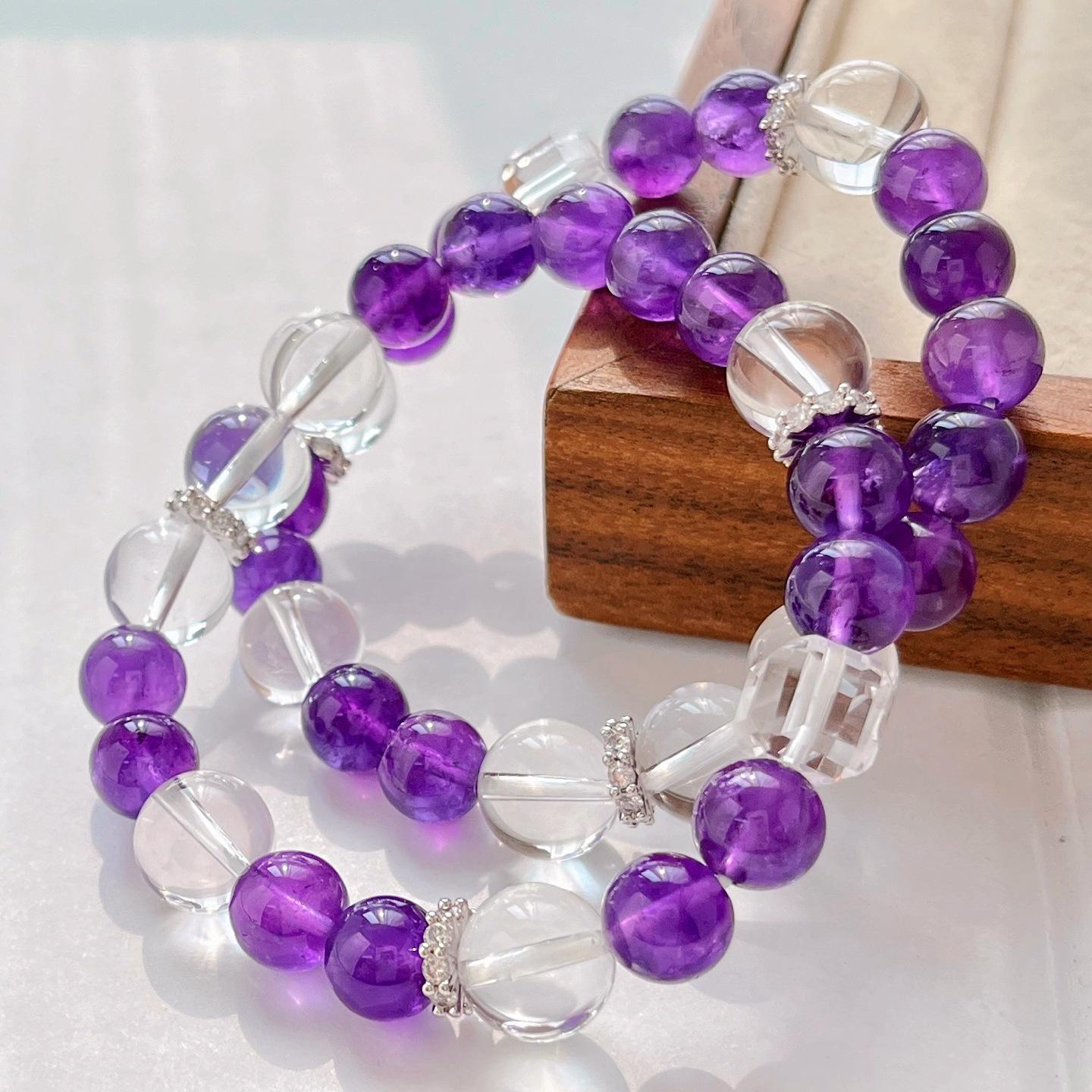 High Quality Vitreous Natural Uruguayan Amethyst White Crystal Design Bracelet Bracelet