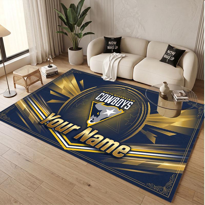 Custom Rug North Queensland Cowboys Pattern Print Name Text Soft Non‑Slip Floor Carpet for Home Indoor Decoration