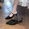 Xiaoxiangfeng pointed head thin heel bag head sandals women's outer wear in spring 2025 new shallow mouth one pedal evening slippers