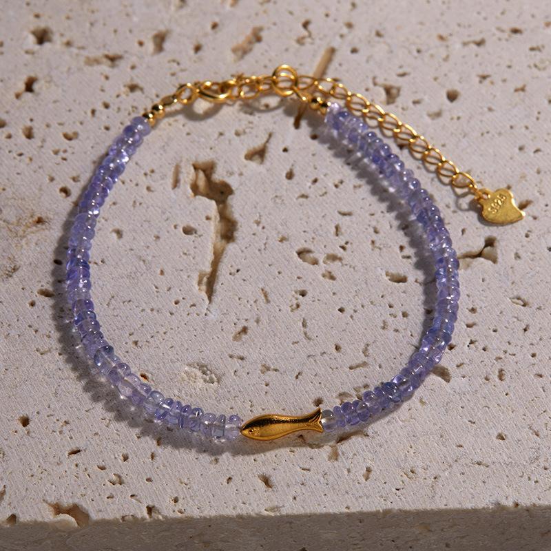 Original Design Handmade String S925 Sterling Silver Natural Tanzanite White Fritillary Necklace Women'S Simple And Elegant Clavicle Chain