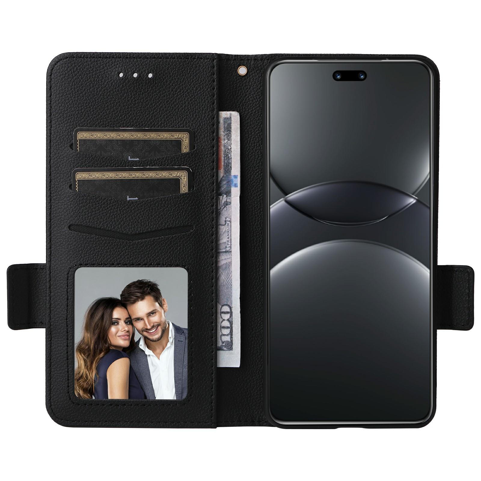 

For Huawei nova 13 Pro 5G Case with Wrist Strap Litchi Texture PU Leather Wallet Phone Cover Black