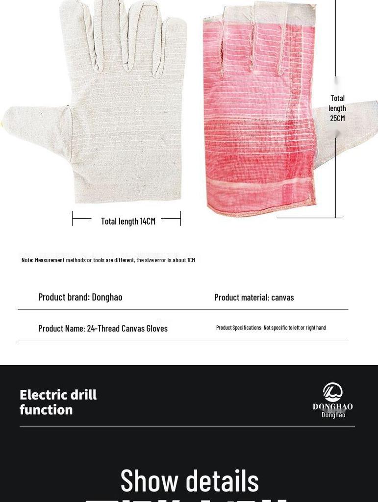 Double-Layer Canvas 24-Thread Heavy-Duty Work Gloves for Welders and Construction Workers
