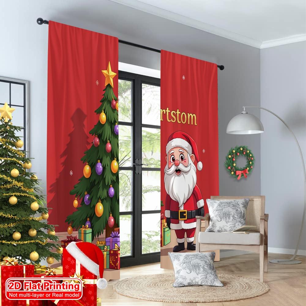 2pcs 2D flat printing Merry Christmas Popular Drapes christmas my partstom santa Polyester Without Electricity Festive Wall