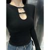 2025 Autumn/Winter Women's Hollowed-Out Brushed Long Sleeve Base Layer Top - Sexy, Slimming, Flattering Fit