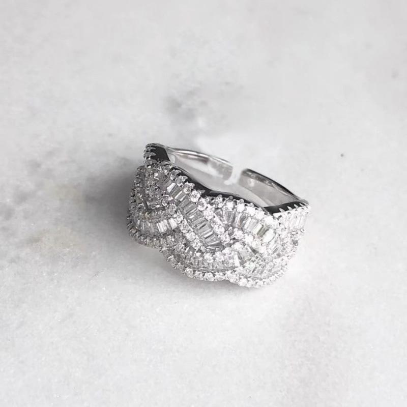Trendy Micro-Paved Zircon Ring for Women - Open Design, Full Diamond, Fashionable European & American Style, Index Finger Accessory Adjustable Open