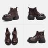 Johnature Genuine Leather Round Toe Hollow-out Thick Soled Boots Retro High Heels Women's Platform Shoes