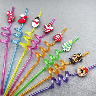 Canudos de Natal Novidade PVC Desenho de Desenho Animado Papai Noel Boneco de Neve Canudos para Beber para Suprimentos de Decorações de Festa de Feriado