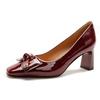 Thick heel French high heels red wedding shoes 2025 new autumn women's shoes bow patent leather square head shallow mouth single shoes