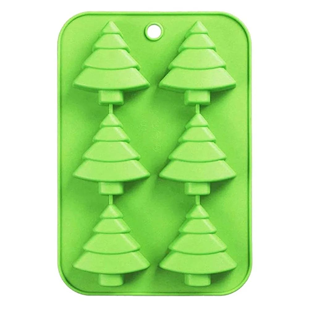 

3D новогодняя елка силиконовая форма для выпечки DIY 6-гнездная рождественская форма для мусса помадка инструменты для украшения торта кухонные принадлежности зелёный