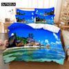 3D Digital-Printed Beach Coconut Tree-Themed Duvet Cover Set In Queen Size - Fashionable Bed Linen Design