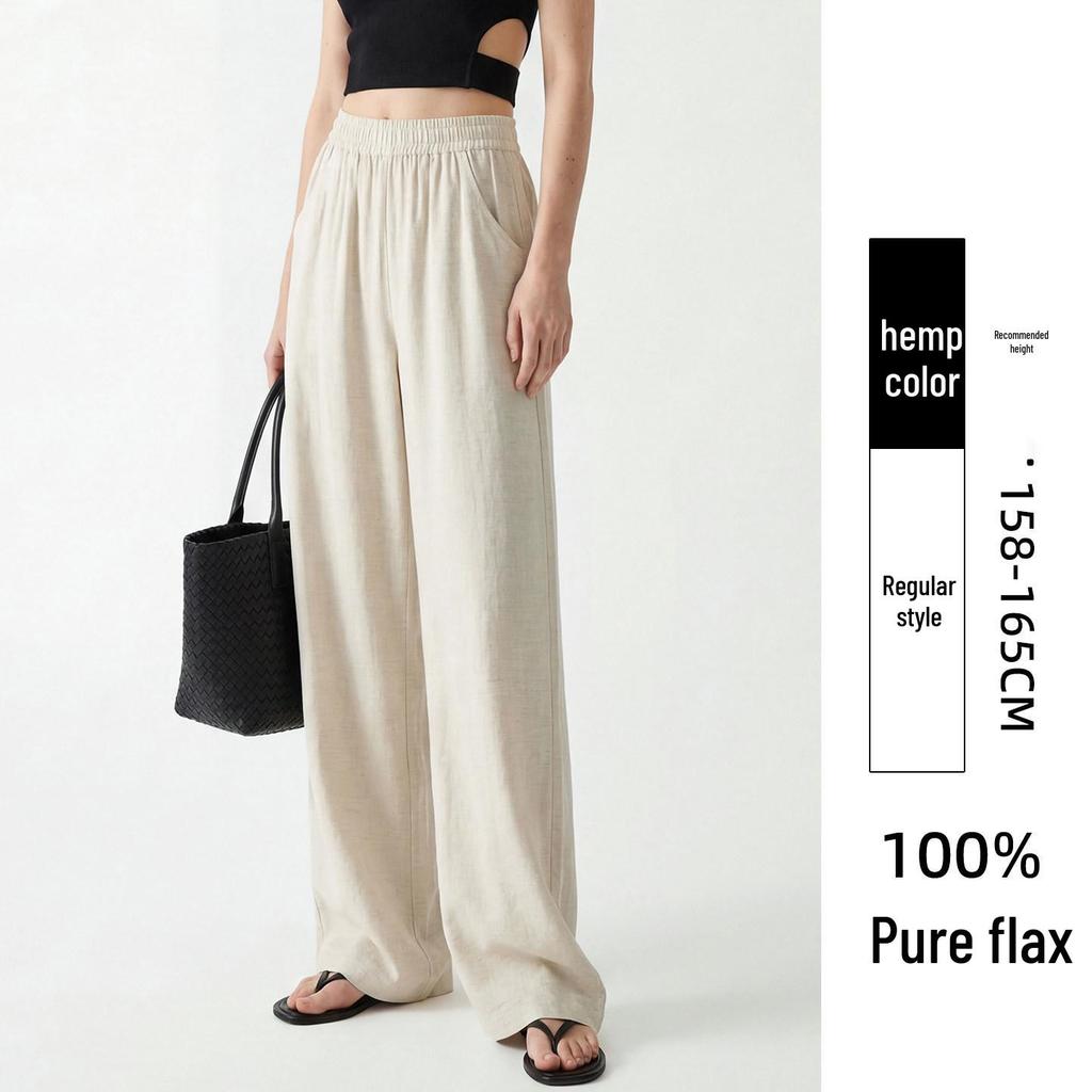 Women's Summer Linen Wide-Leg Pants - Loose, Floor-Length, Casual Fit
