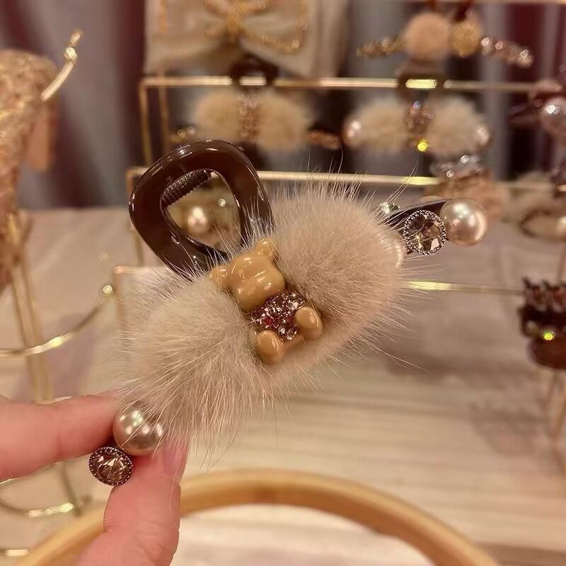 2025 High-End Rhinestone Mink Hair Clip - Women's Large Shark Claw for Updo Hairstyles