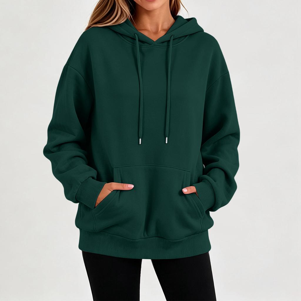 Felpa con cappuccio a maniche lunghe colorata da donna, pullover casual per l'uso quotidiano