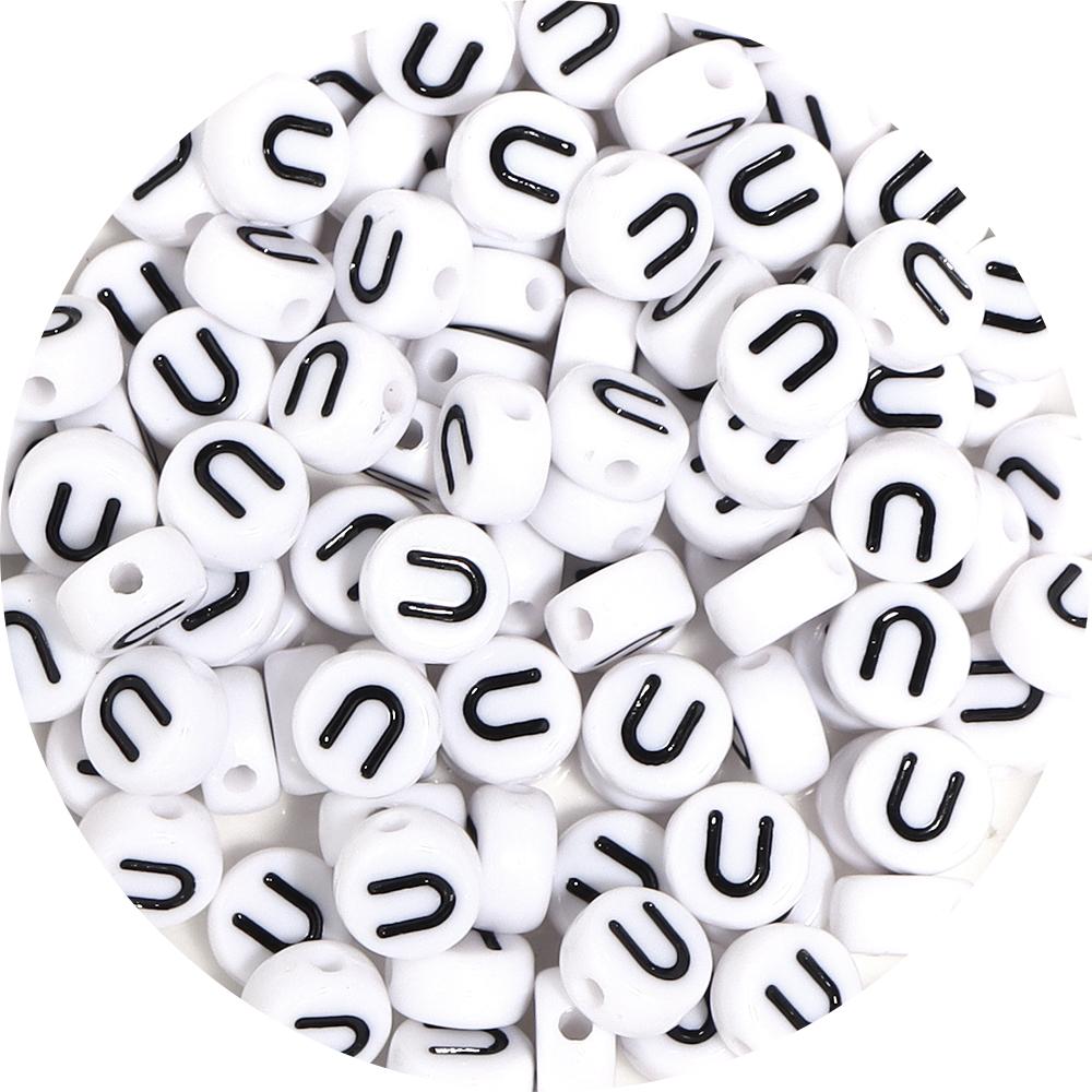 100Pcs 7mm Black White Acrylic Alphabet Beads Flat Round Loose Spacer Letter Beads For DIY Craft Bracelet Supplies Wholesale