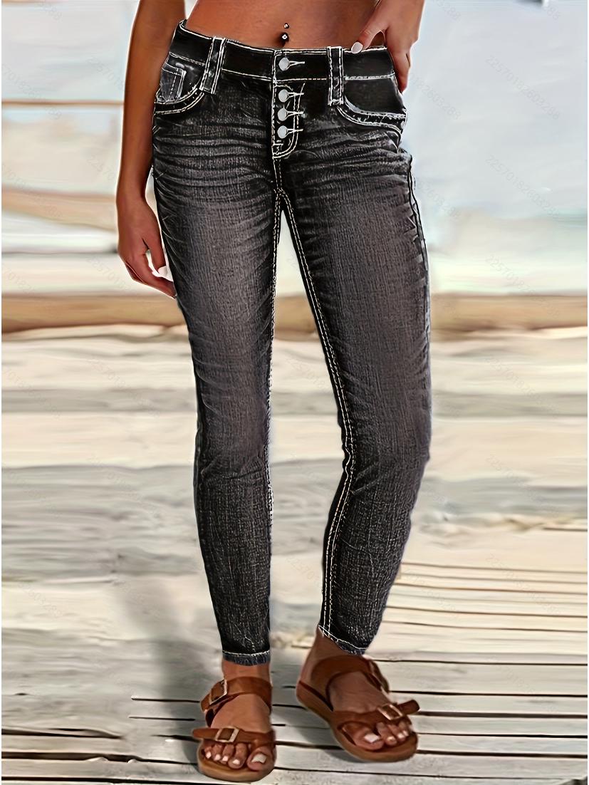 European and American Women s Slim Embroidered Skinny Jeans L